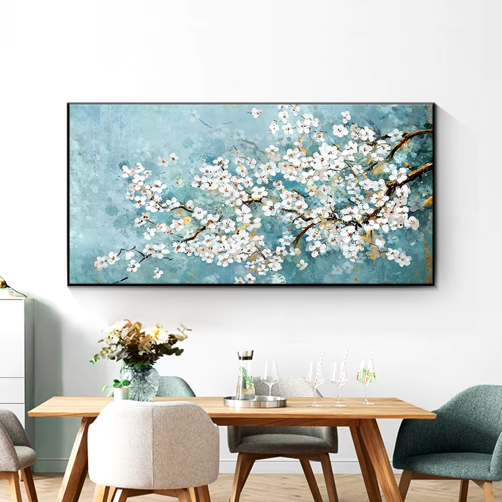 Nodic Poster Plant Oil Painting Beautiful White Flower Printing Wall Pictures for Living Room Art Canvas Painting