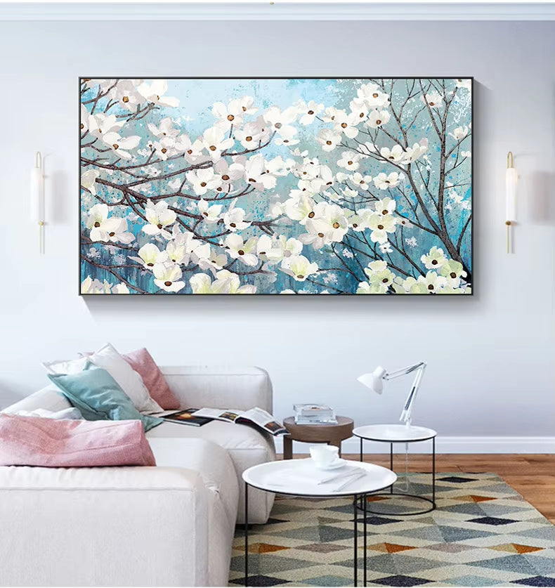 Nodic Poster Plant Oil Painting Beautiful White Flower Printing Wall Pictures for Living Room Art Canvas Painting