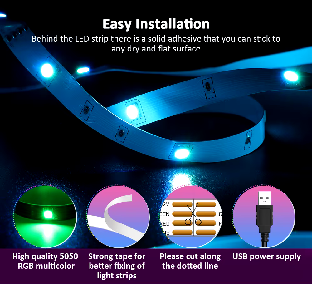 LED Strip Lights 10M 15M, Music Sync Color Changing RGB LED Strip 24-Key Remote,APP Control, SMD5050, For TV PC Home