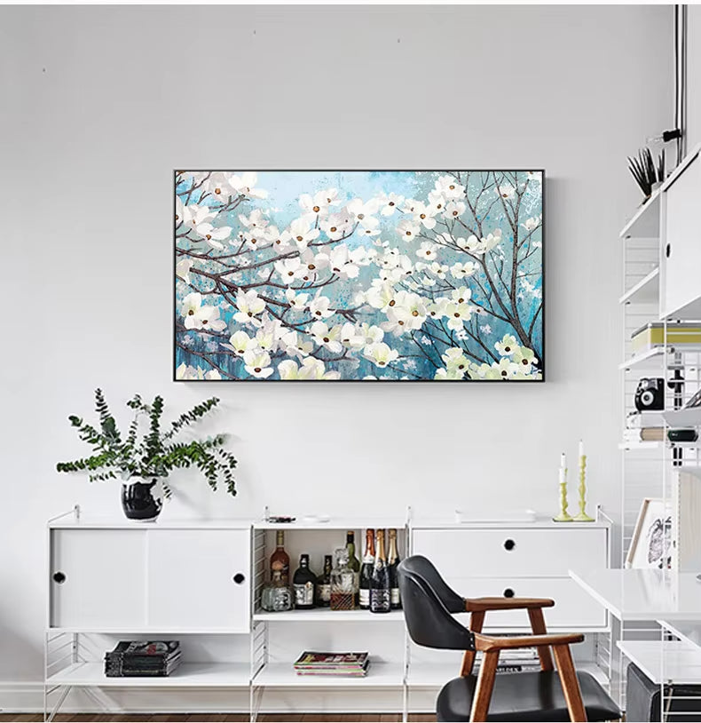 Nodic Poster Plant Oil Painting Beautiful White Flower Printing Wall Pictures for Living Room Art Canvas Painting