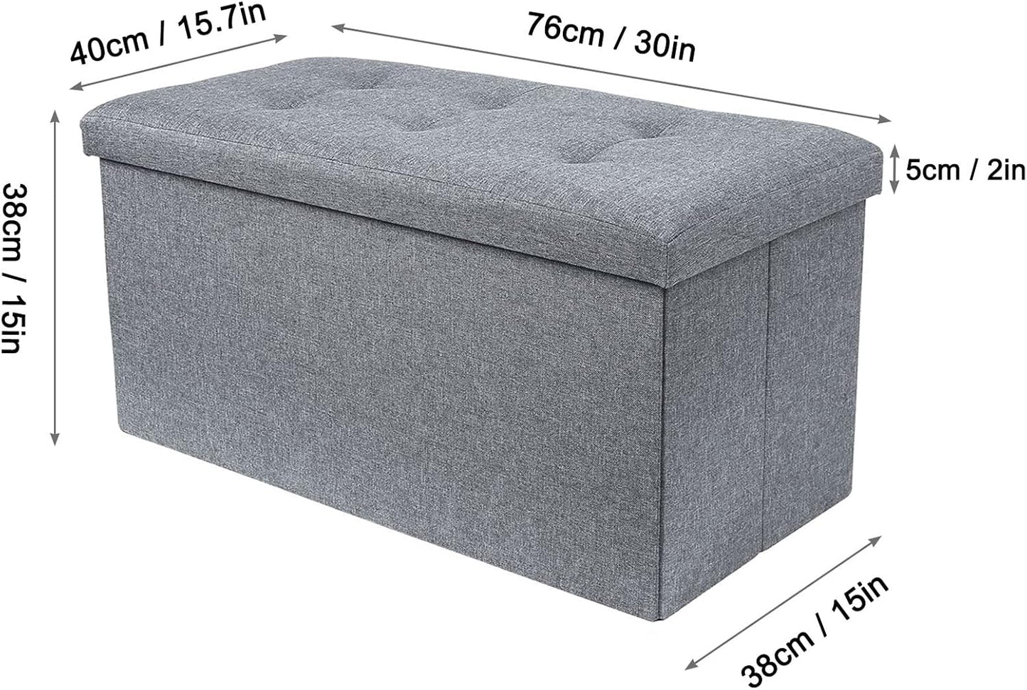 Folding Storage Ottoman Tufted Footrest, Linen Chest, or Bench with Removable Bin for Living Room, Bedroom, or Dorm by Lavish Home (Gray)