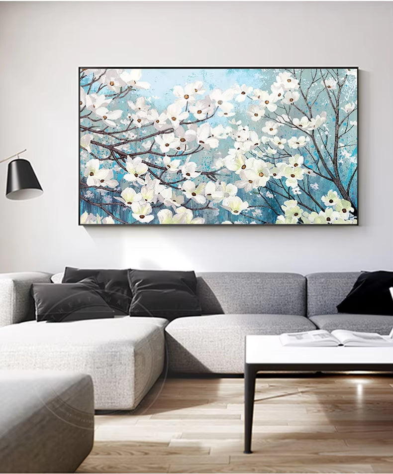 Nodic Poster Plant Oil Painting Beautiful White Flower Printing Wall Pictures for Living Room Art Canvas Painting