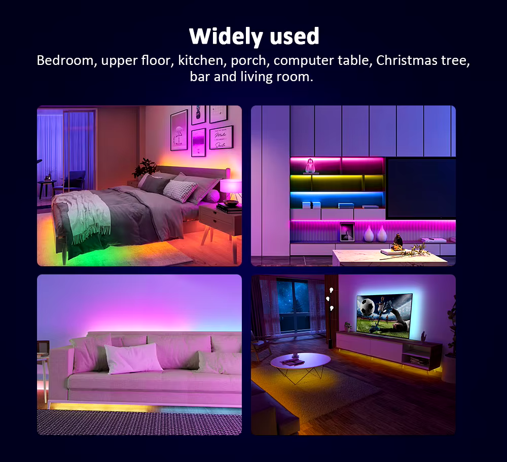 LED Strip Lights 10M 15M, Music Sync Color Changing RGB LED Strip 24-Key Remote,APP Control, SMD5050, For TV PC Home